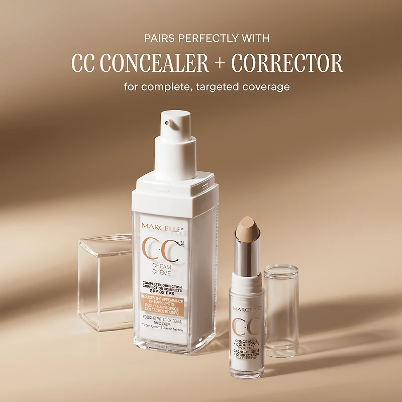 Marcelle CC Crème FPS 35, 30 mL Hydratant teinté ultime pour éclat parfait.