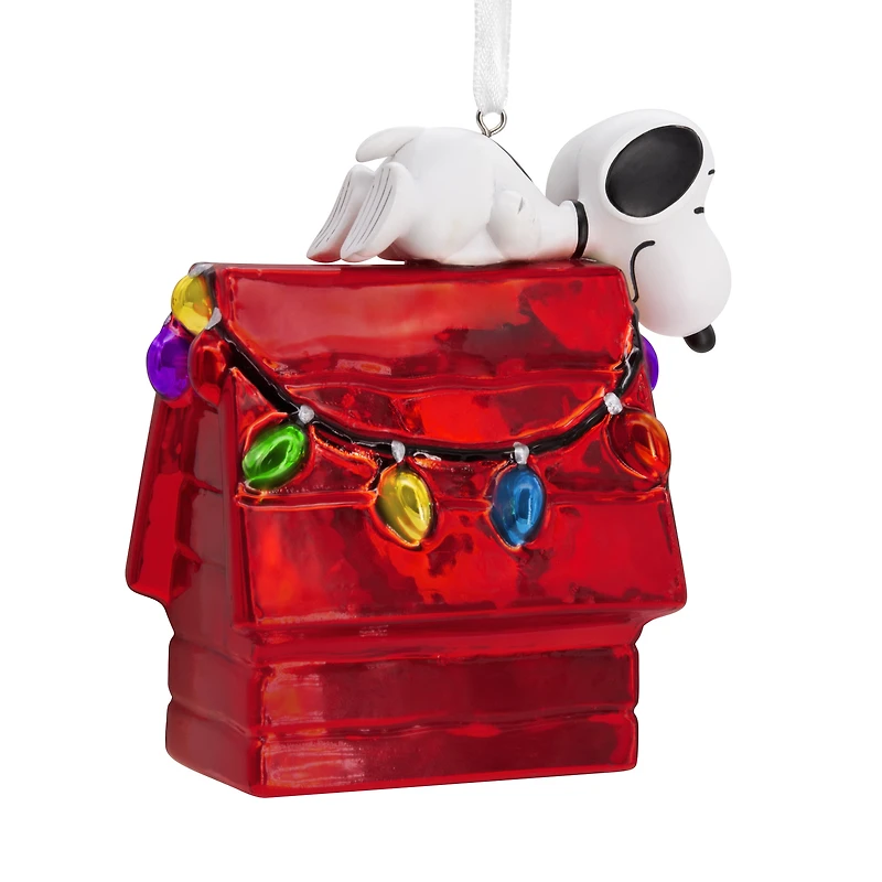 Hallmark Peanuts Snoopy on Holiday Doghouse Christmas Ornament, Blown Glass