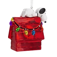 Hallmark Peanuts Snoopy on Holiday Doghouse Christmas Ornament, Blown Glass