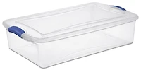 Sterilite 32 Liter Latch Box, Clear Plastic Storage Bin with Lid, Blue Latch