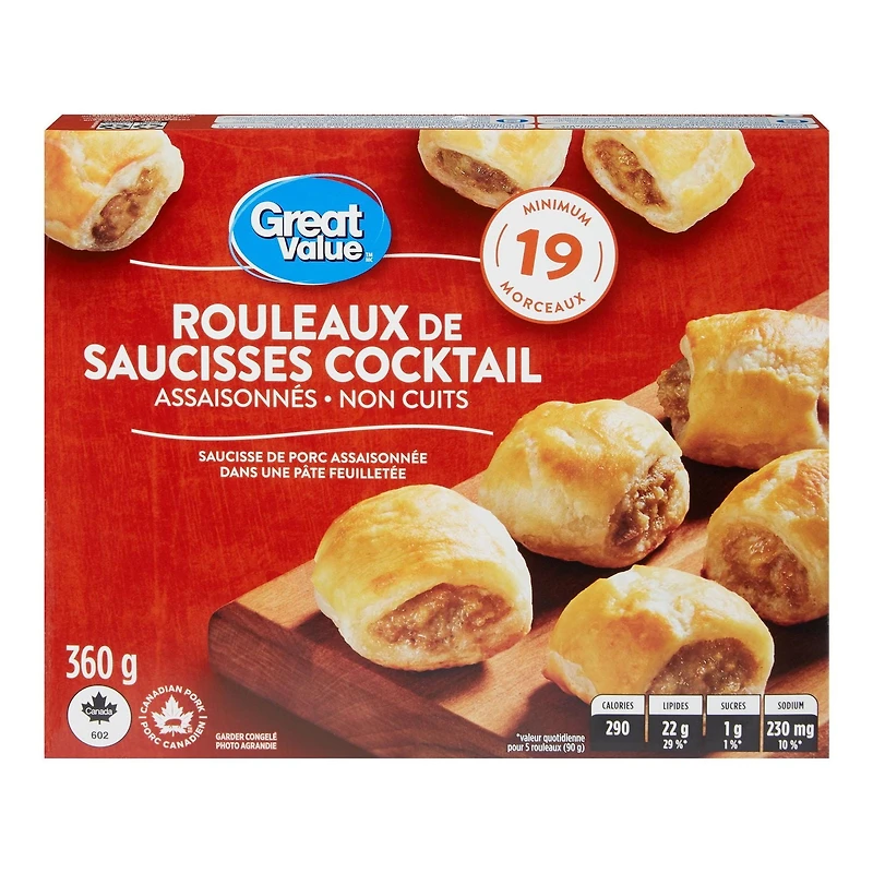 Great Value Frozen Cocktail Sausage Roll Appetizers, 19 Pieces, 360g