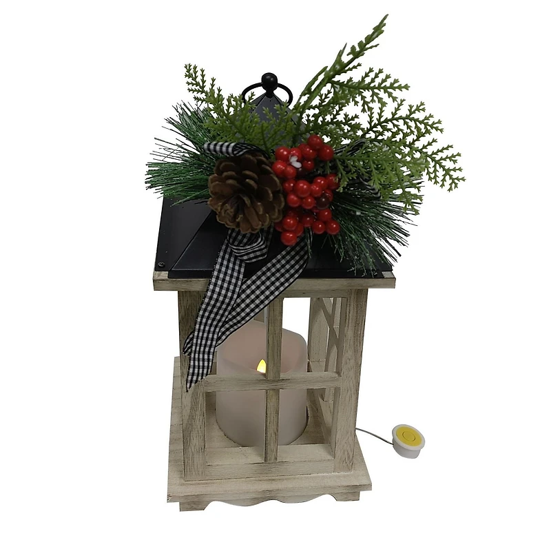 HOLIDAY TIME WHITE WOODEN LANTERN W/GREENER DÉCOR
