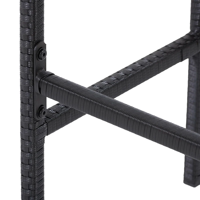 CorLiving Parksville 3-Piece Stylish and Durable Black Resin Wicker and Steel Patio Bar Set with Barstools with Grey Cushions