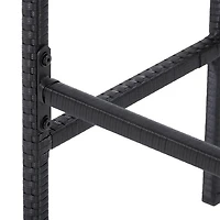 CorLiving Parksville 3-Piece Stylish and Durable Black Resin Wicker and Steel Patio Bar Set with Barstools with Grey Cushions