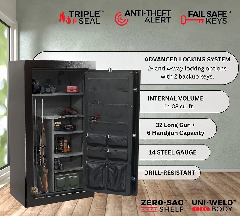Preserve Series 59" Tall Gun Storage Safe With Electronic Lock & Triple Seal Protection (32 Gun Capacity), Lifetime Warranty Safe