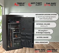 Preserve Series 59" Tall Gun Storage Safe With Electronic Lock & Triple Seal Protection (32 Gun Capacity), Lifetime Warranty Safe