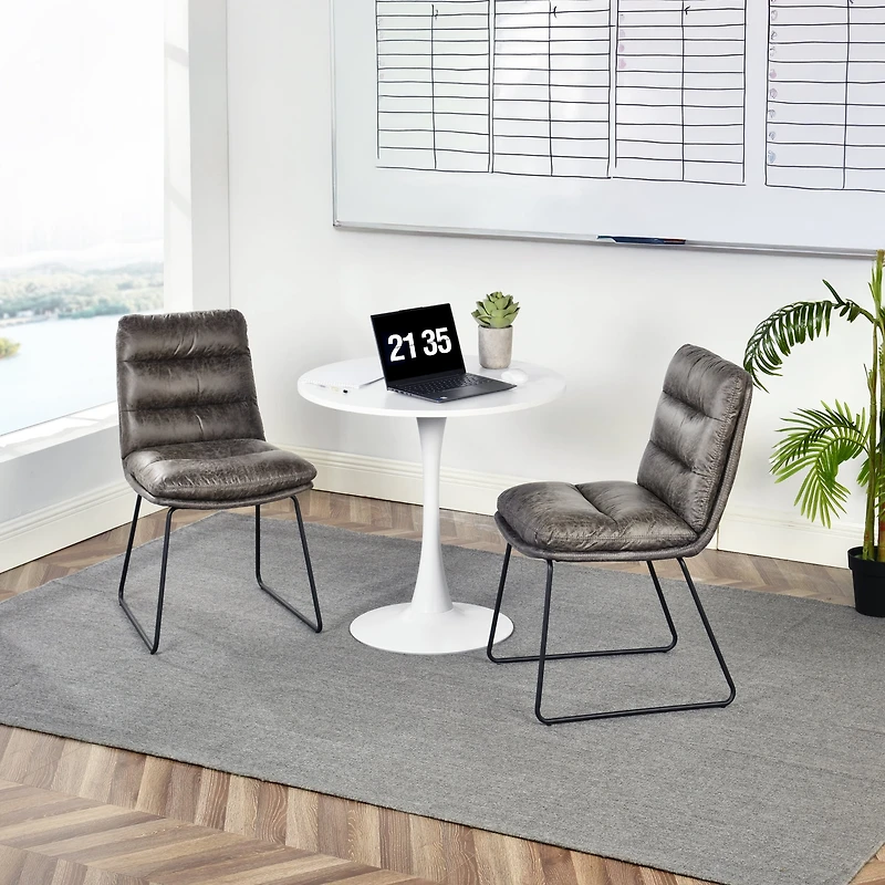 Homy Casa Set of 2 Armless Upholstered Office Side Chairs with Faux Leather for Home Workspace, Grey