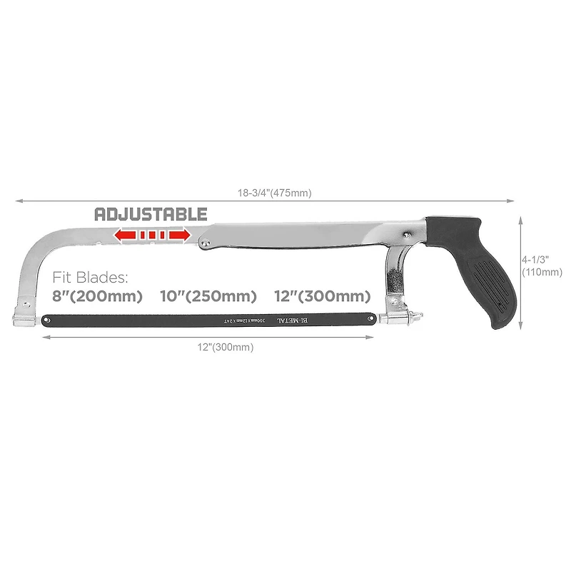Swiss Tech 12" Steel Hacksaw, Bi-Metal Blade