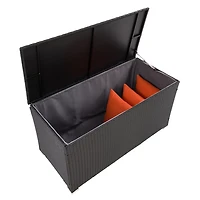 CorLiving Parksville Large Black Resin Wicker Patio Storage Box with Grey Inner Liner