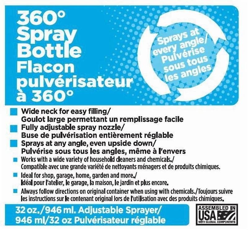 The Bottle Crew 32 Ounce All Angle Wide Mouth Plastic Spray Bottle, 32 Ounce Spray Bottle