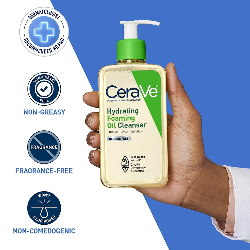 CeraVe Hydrating Foaming Oil Cleanser | Face & Body Wash with Squalane Oil, Hyaluronic Acid and Ceramides | For Dry to Very Dry Skin | 237 mL, Ideal for dry, very dry and sensitive skin