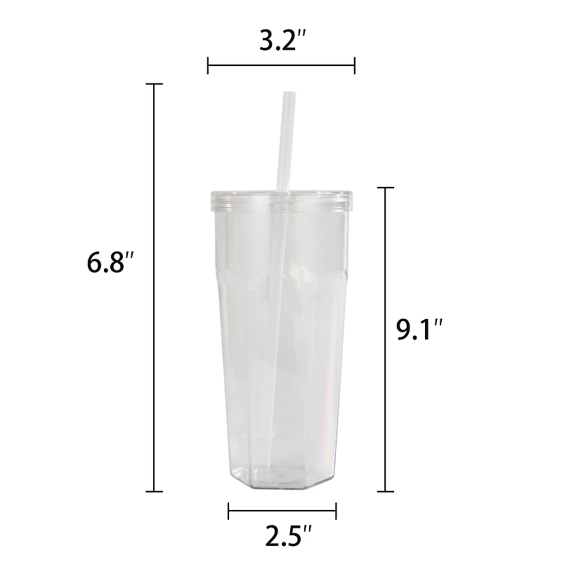 Mainstays 20oz Clear Plastic Tumbler with Screw Top Lid and Straw