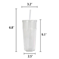 Mainstays 20oz Clear Plastic Tumbler with Screw Top Lid and Straw