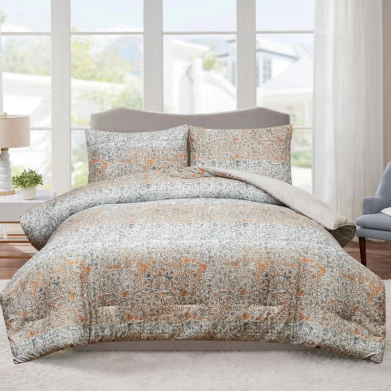 Safdie & Co. Printed Reversible Comforter Set 3PC -Madero Double Queen