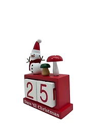 Calendrier de l'Avent bonhomme de neige en bois Holiday Time 10 avec des blocs amovibles pour changer la date de compte à rebours.