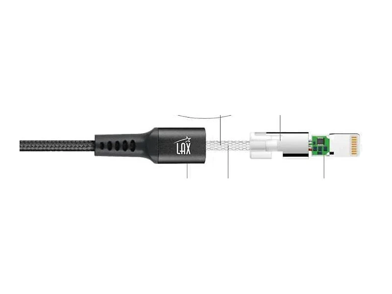 LAX MFi Certified Durable Braided Nylon Charge/Sync Lightning Cables 4ft, Noir