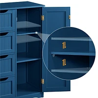 Fullfurnique Modern Wooden Freestanding Bathroom Floor Cabinet with 4 Drawers & Cupboard, Navy Blue