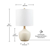 Lampe de table en céramique de 16 po Novogratz x Globe au fini crème à texture de béton avec abat-jour en lin blanc