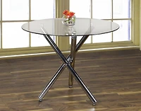 K-LIVING AMY 5PCS TABLE RONDE EN VERRE ET BASE CHROME AVEC SIÈGES EN PU NOIR