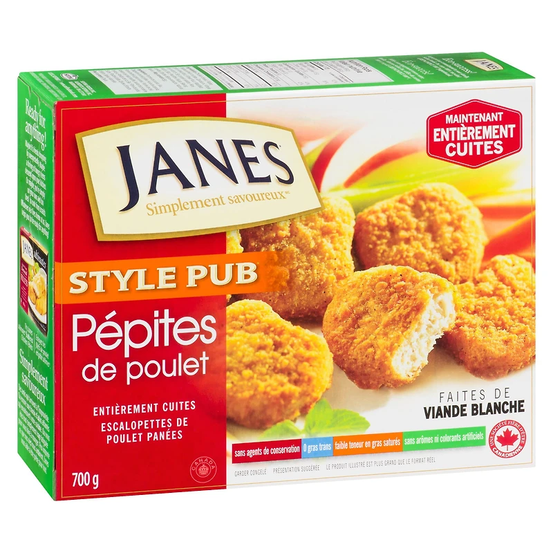Pépites d’escalopettes de poulet panées de style pub Janes 700g