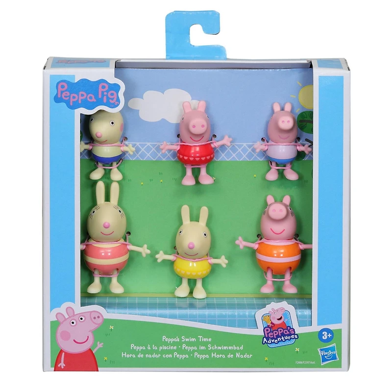 Peppa Pig, Peppa's Adventures, coffret Peppa à la piscine, 6 figurines de la famille Pig et amis en costumes de bain, dès 3 ans