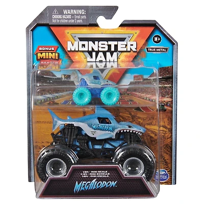 Monster Jam, Official Megalodon 1:64 Scale Die-Cast Monster Truck with Bonus Mini Collector 1:87 Scale Vehicle, Kids Toys for Boys and Girls Ages 3 and up