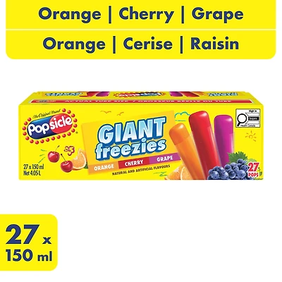 Bâtons glacés Freezies géants Popsicle - Orange, Cerise, Raisin - 27 x 150 ml 27 x 150 ml