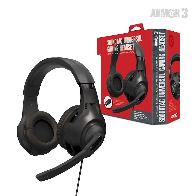 Casque de jeu universel Hyperkin SoundTac pour PS5™/Xbox Series X®/Xbox Series S®/Nintendo Switch®/Nintendo Switch® Lite/PS4®/Xbox One®/Wii U®/PC/Mac® (Noir) - Armor3