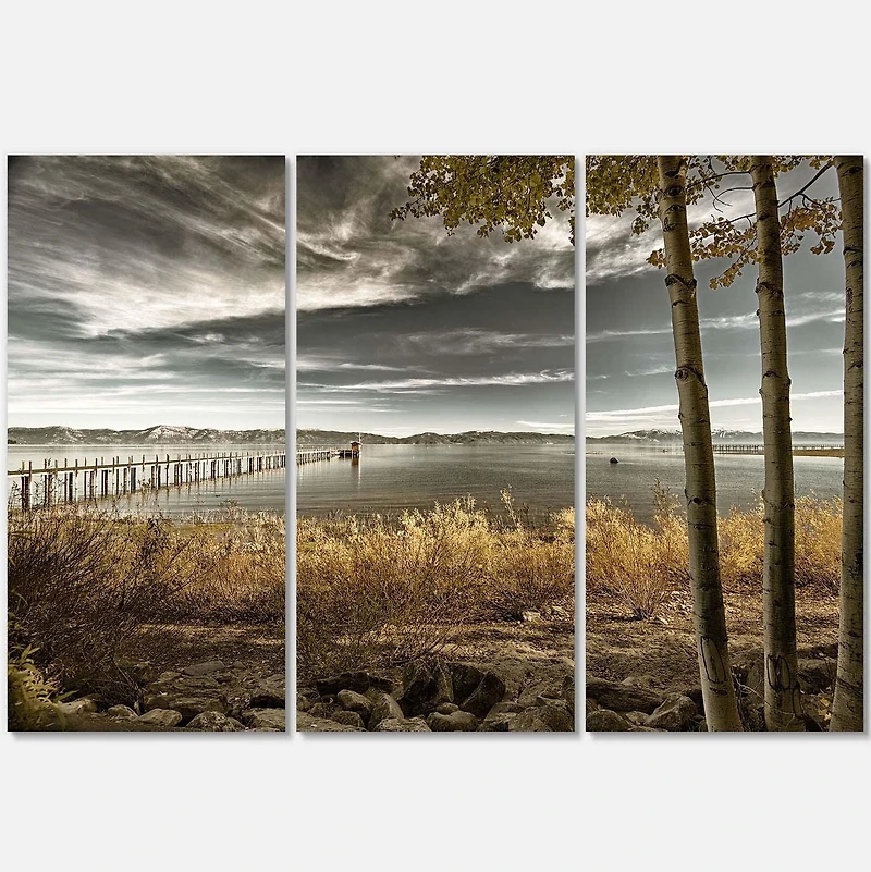 Designart Pier in Brown Lake Canvas Wall Art