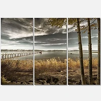 Designart Pier in Brown Lake Canvas Wall Art