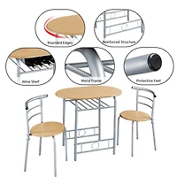 Fullfurnique Ensemble de salle à Manger Rond Moderne 3 Pièces avec Table et 2 Chaises Pieds en Acier, Naturel