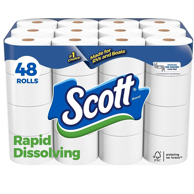 Scott Rapid-Dissolving Toilet Paper for RVs & Boats, 48 Double Rolls
