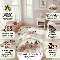 Rug Branch Soft Steps Playtime Licornes, Chateau, Carte routiere, Tapis educatif doux, Blanc Bleu - Garcons et filles dans la salle de jeux, la creche, la chambre