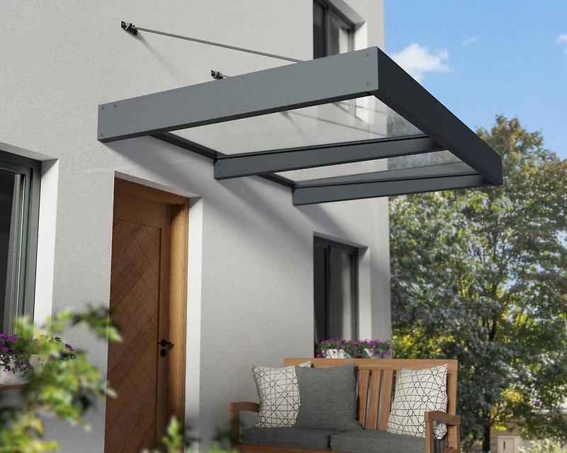CANOPIA by PALRAM Sophia XL 5 ft. x 7 ft. Door Awning Kit - Grey Structure & Clear Panels