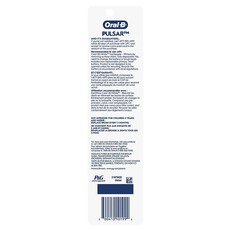Brosses à dents à pile blanchissantes Oral-B Pulsar, souple 2 unités