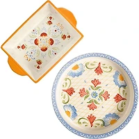 Laurie Gates Tierra 2 Piece Hand Painted Stoneware Bakeware Set