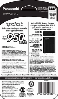 Panasonic Eneloop Chargeur de batterie individuel avec technologie de charge portable et 4 piles rechargeables AAA Eneloop Pro