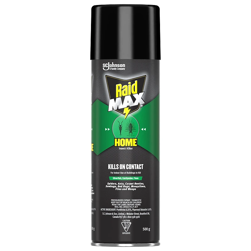 Insecticide Raid Max contre les insectes domestiques, tue les insectes en question par contact, pour utilisation à l’intérieur et à l’extérieur, 500 g 500 g