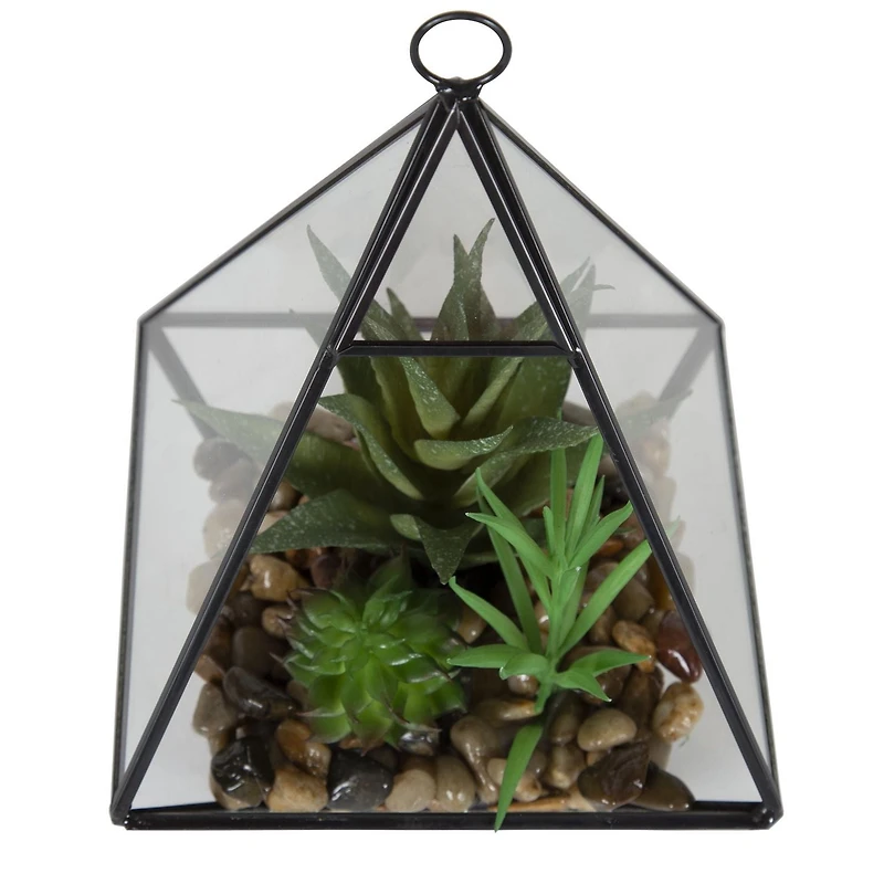 DesignOvation Terrarium de table en verre de 22,8 cm de haut avec trio de succulentes artificielles