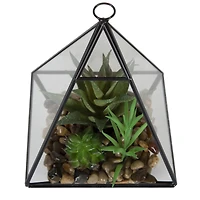 DesignOvation Terrarium de table en verre de 22,8 cm de haut avec trio de succulentes artificielles