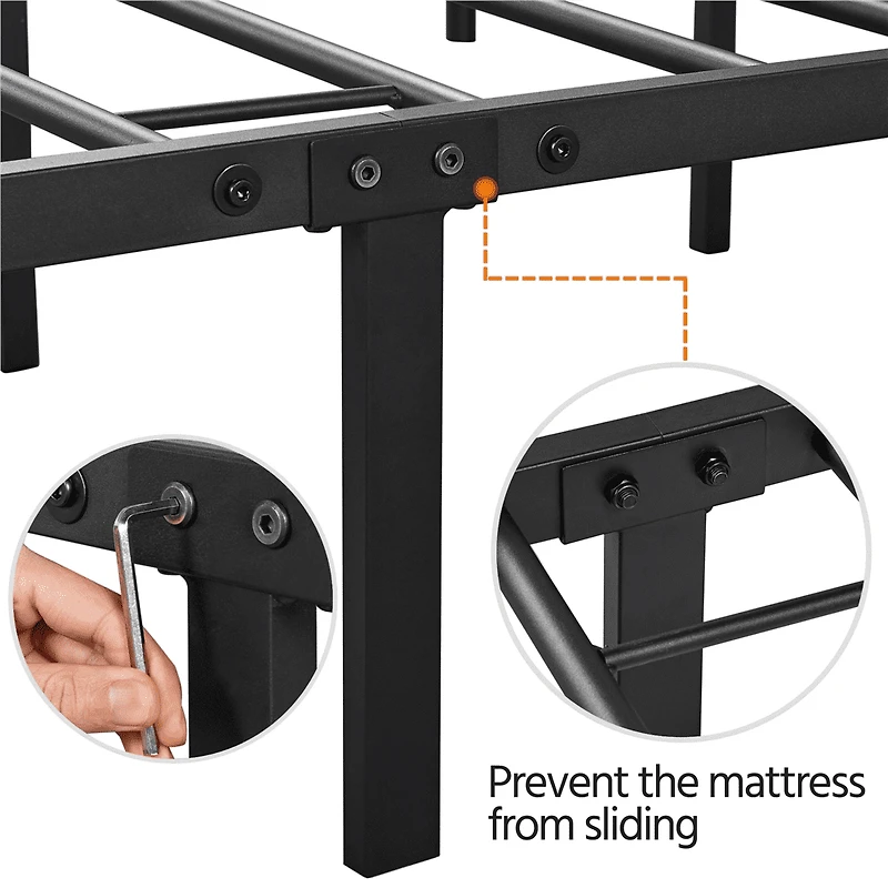 Fullfurnique Metal Platform Bed with High Headboard and Footboard, Queen, Black