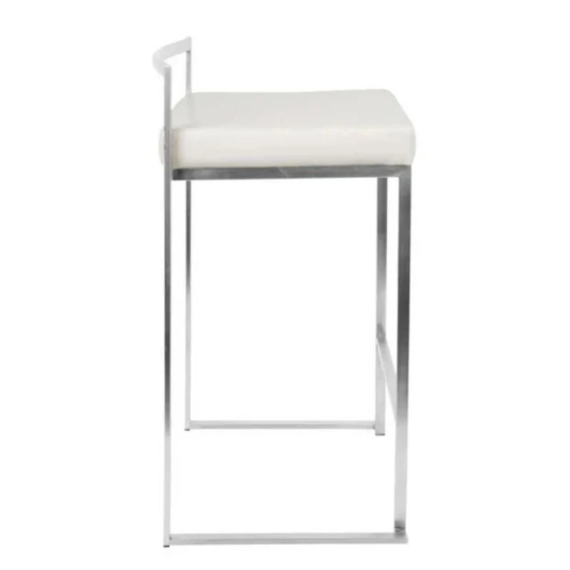 Salem Counter Stool in White made of stainless steel frame in polished chrome finish and white PU leather upholstered seat