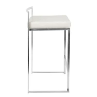 Salem Counter Stool in White made of stainless steel frame in polished chrome finish and white PU leather upholstered seat