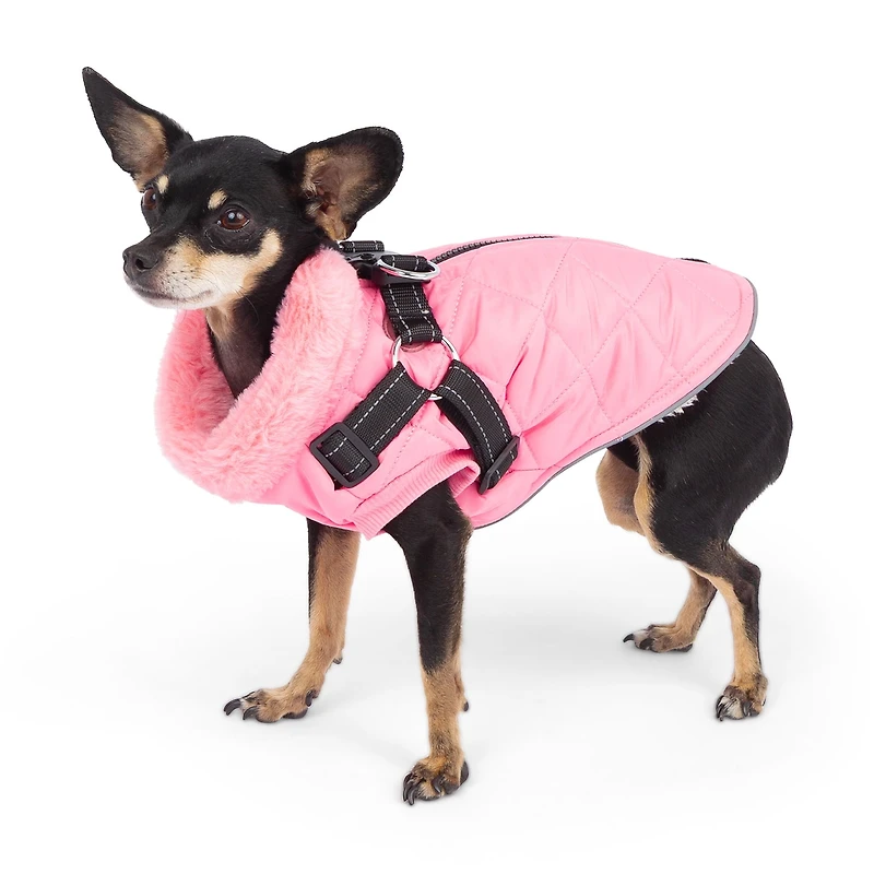 One Paw, Veste Matelassée Légère pour Chien avec Harnais, Rose Gilet matelassé noir léger pour chien avec harnais