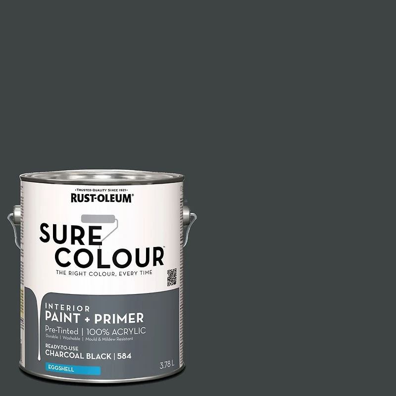 Rust-Oleum Sure Colour™ Peinture + Apprêt, Intérieur Coquille d'oeuf, Noir Charbon 3,78L 3,78L