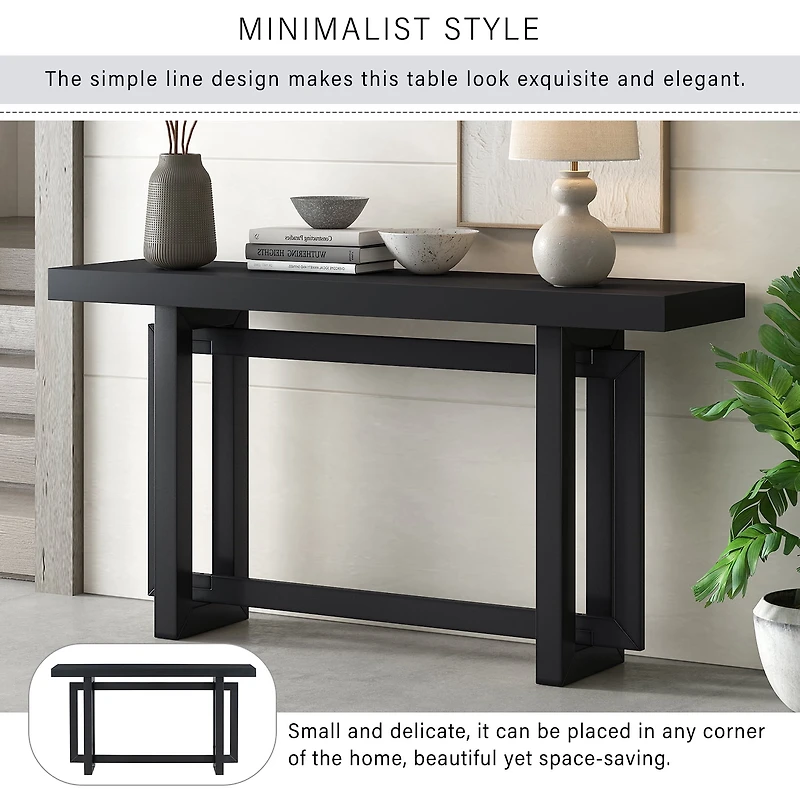Noble House Table d'Entrée Peinte 59,1 Pouces, Console Design Triple Rectangle en Placage de Pin avec Pieds en Pin Épais, Extra Long, Noir
