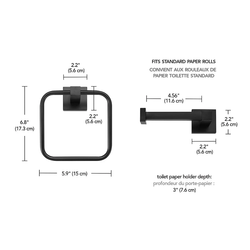 3-Piece Matte Black Powder Room Set with 13" 2-Light Vanity Fixture, 91007982