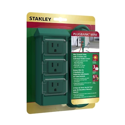 Stanley Mini-piquet de mise à la terre PlugBank Mini-prise à terre extérieure avec trois prises