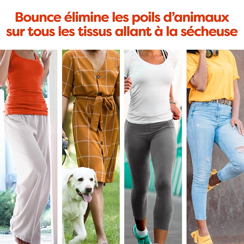 Feuilles assouplissantes méga Bounce Anti-poils d’animaux et anti-peluches avec 3 fois les anti-poils d’animaux, parfum Frais 120 feuilles