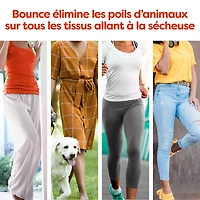 Feuilles assouplissantes méga Bounce Anti-poils d’animaux et anti-peluches avec 3 fois les anti-poils d’animaux, parfum Frais 120 feuilles